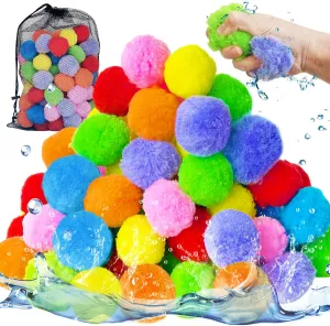100Pcs Water Balls Toy,Water Soaker Balloons,Reusable Summer Pool Toys for Outdoor Toys and Games,Beach,Backyard Fun with 1pc Mesh Bag