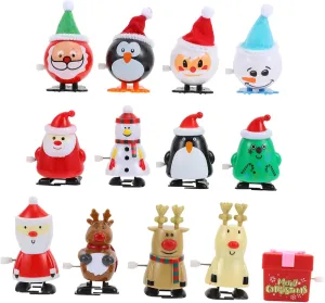 13Pcs Christmas Wind Up Clockwork Xmas Walking Playthings for Holiday Party Decorations for Stocking Stuffers and Goody Bags