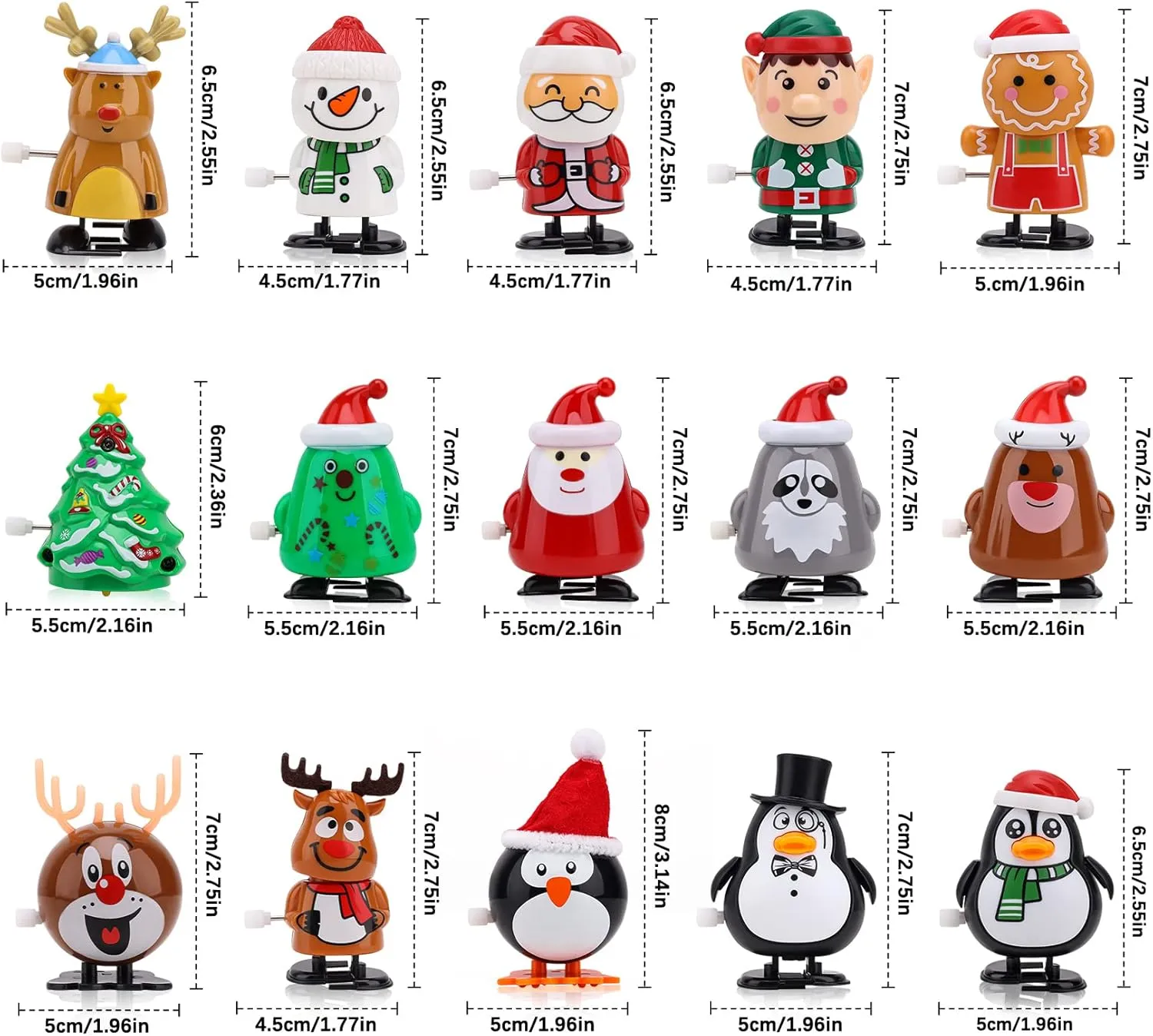 15pcs Christmas Wind Up Toys for Kids, Christmas Stocking Stuffers, Xmas Tree Santa Claus Clockwork Toy, Classes Gifts Kid Christmas Party Favors Goody Bag Filler