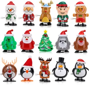 15pcs Christmas Wind Up Toys for Kids, Christmas Stocking Stuffers, Xmas Tree Santa Claus Clockwork Toy, Classes Gifts Kid Christmas Party Favors Goody Bag Filler
