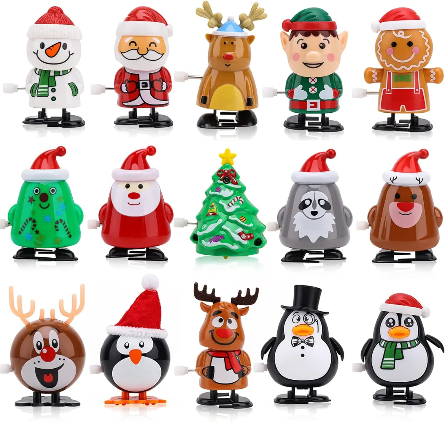 15pcs Christmas Wind Up Toys for Kids, Christmas Stocking Stuffers, Xmas Tree Santa Claus Clockwork Toy, Classes Gifts Kid Christmas Party Favors Goody Bag Filler