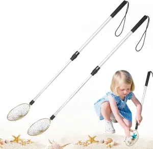 2 Pcs Sand Sifter for The Beach,24~36 Inch Adjustable Shark Tooth Sifter Sand Scoop, Shell Scooper for Beach with Long Handle, Scoop Shovel for Picking Up Shells Beachcombing & Rock Hunting