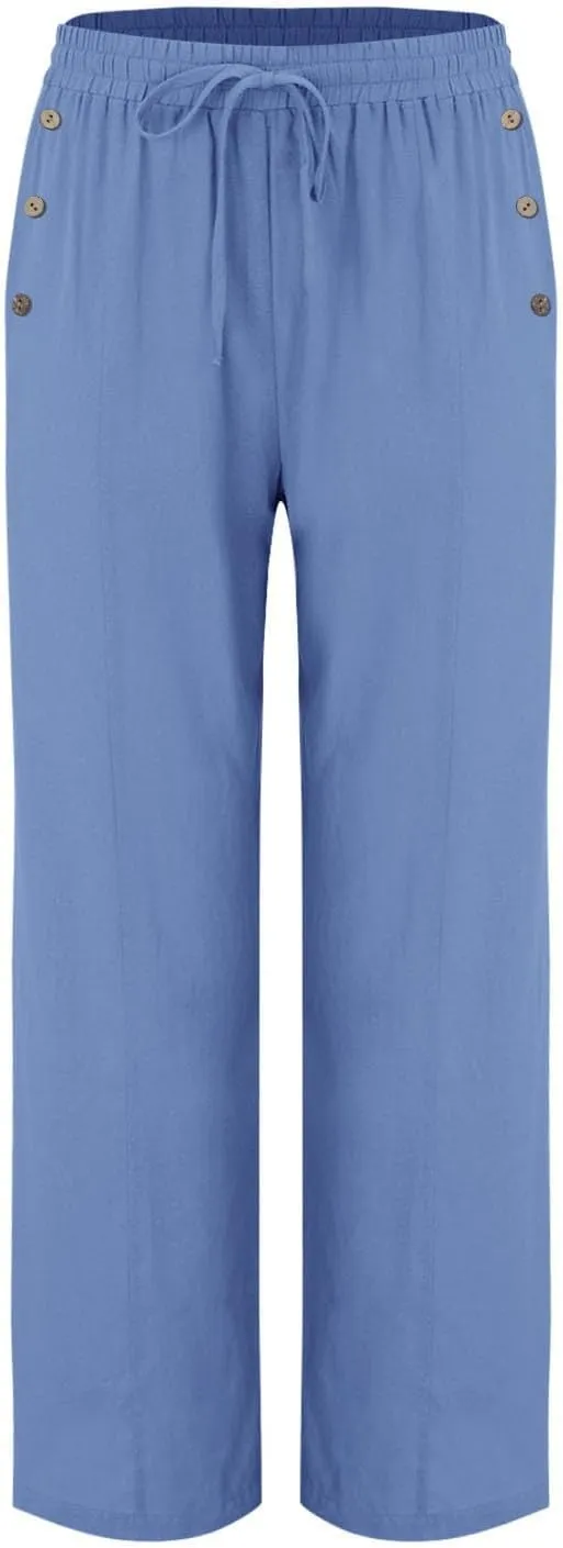 2025 Linen Pants Women Summer Beach Lounge Palazzo Trousers Loose Elastic Plus Size Drawstring with Pockets Pants