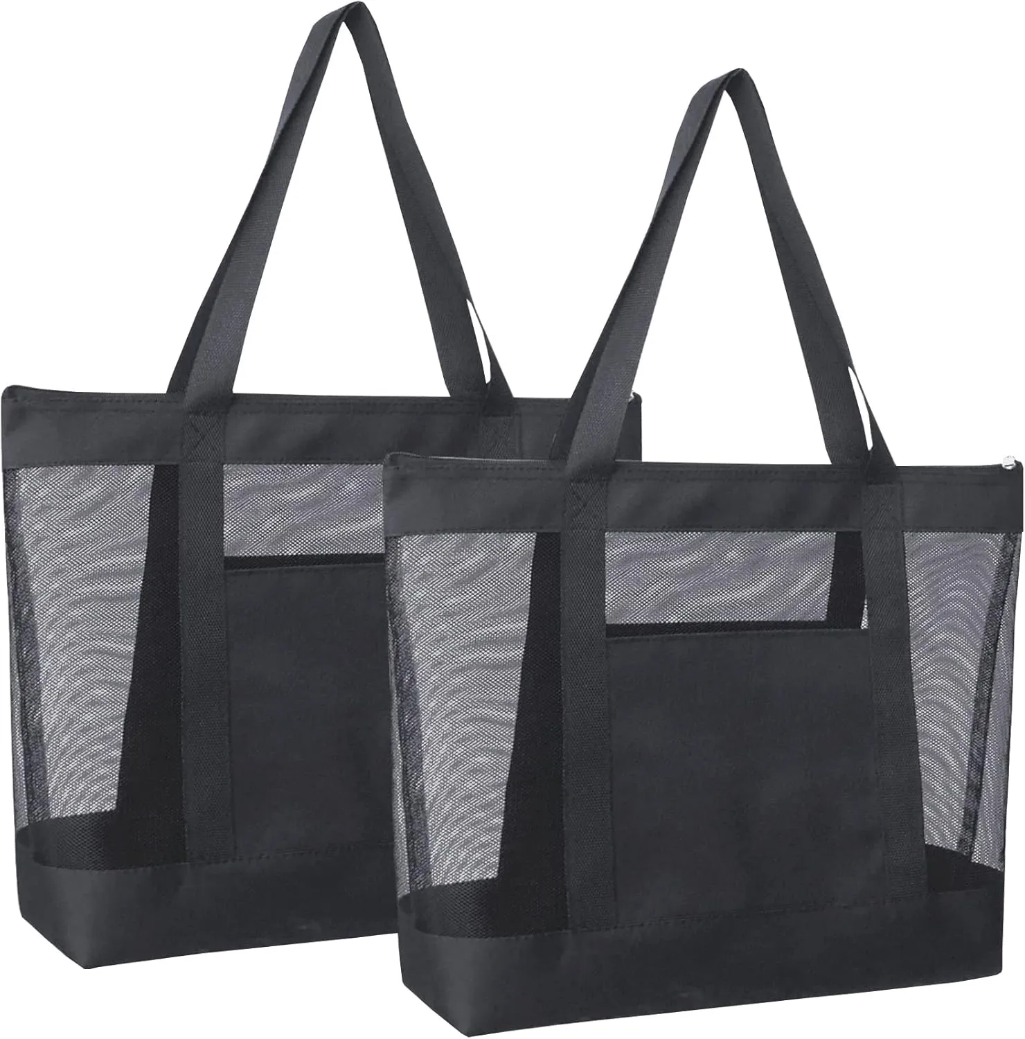2Pack Lightweight Mesh Tote Bag,Sandproof Beach Bags with Zipper &Double Pocket For Groceries,Poolside,Travel,Towels