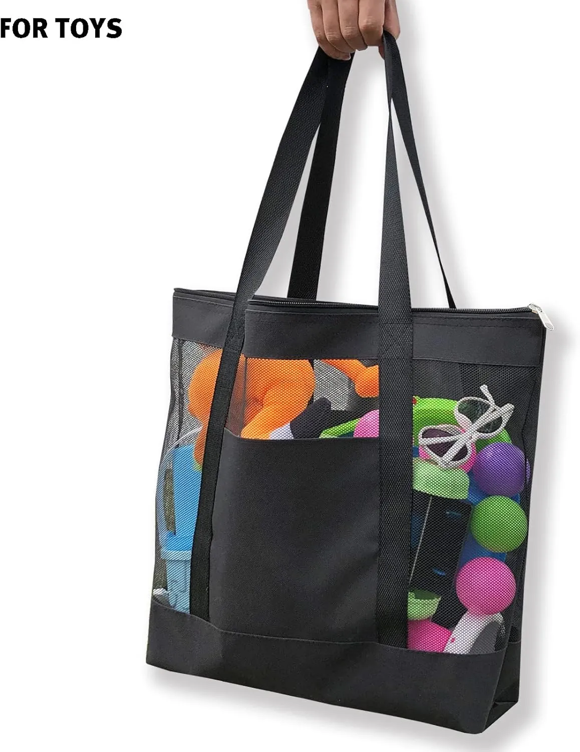 2Pack Lightweight Mesh Tote Bag,Sandproof Beach Bags with Zipper &Double Pocket For Groceries,Poolside,Travel,Towels