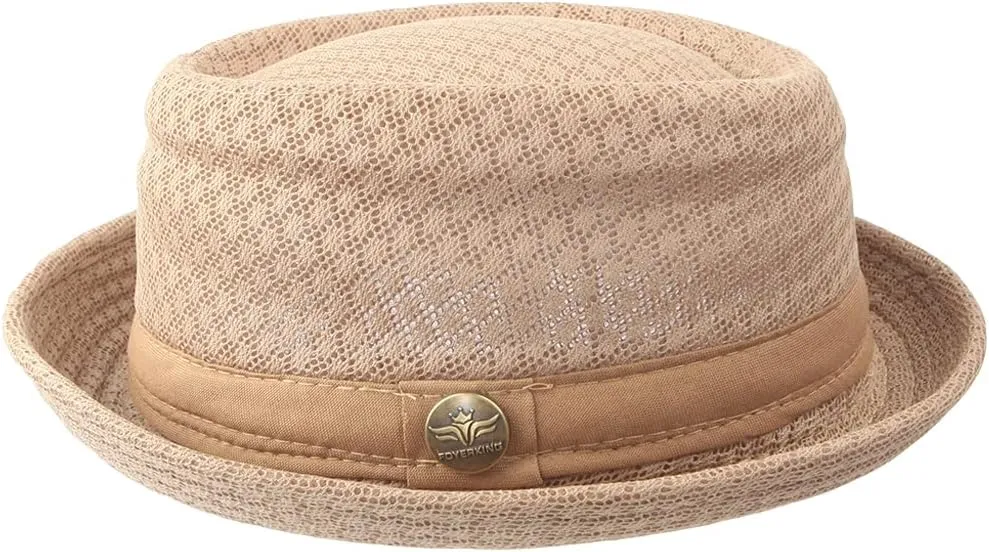 2Pcs Summer Mesh Pork Pie Hat Beach Party Fedora Cap Boater Porkpie Breaking Bad Flat Hat for Men Women Straw