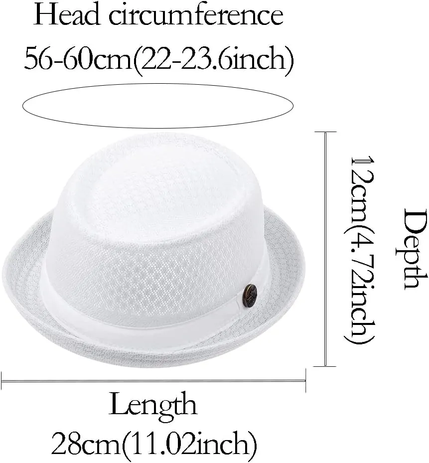 2Pcs Summer Mesh Pork Pie Hat Beach Party Fedora Cap Boater Porkpie Breaking Bad Flat Hat for Men Women Straw