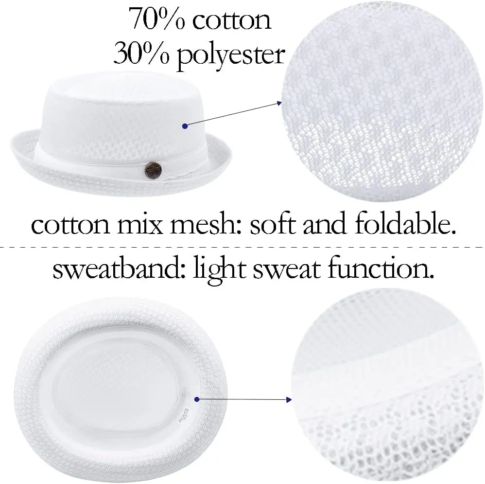 2Pcs Summer Mesh Pork Pie Hat Beach Party Fedora Cap Boater Porkpie Breaking Bad Flat Hat for Men Women Straw