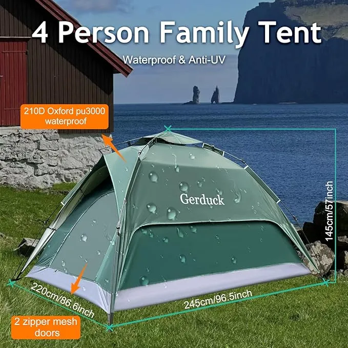 3-in-1 Multifunctional Instant PopUp Camping Tent 2/4/6 Person Family Portable Tents for Camping,Beach,Picnic,Backyard,Waterproof,Anti-UV,Easy Setup in 10Seconds