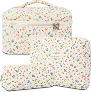 3Pcs Travel Makeup Bag Organizer, Toiletry Bag for Women, Cosmetic Bags for Women Travel Set, Cute Makeup Bags, Quilted Cosmetic Bag, Women's Quilted Toiletry Bag Storage