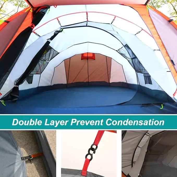 6 Person Easy Pop Up Tents for Camping - AYAMAYA Double Layer Waterproof Instant Tent with Vestibule & Porch, Large Size Family Tent Automatic Setup for 4-6 People Camping Hiking (Poles Included)