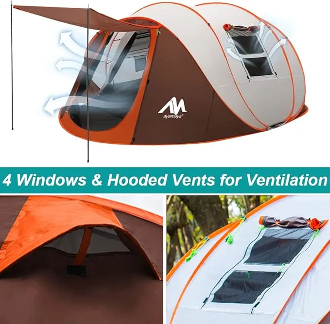6 Person Easy Pop Up Tents for Camping - AYAMAYA Double Layer Waterproof Instant Tent with Vestibule & Porch, Large Size Family Tent Automatic Setup for 4-6 People Camping Hiking (Poles Included)