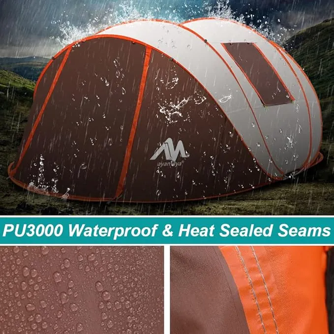 6 Person Easy Pop Up Tents for Camping - AYAMAYA Double Layer Waterproof Instant Tent with Vestibule & Porch, Large Size Family Tent Automatic Setup for 4-6 People Camping Hiking (Poles Included)