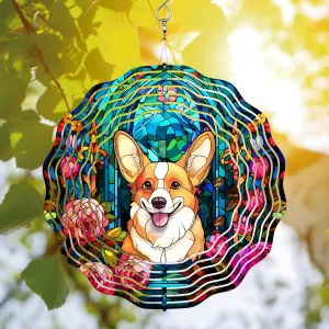 64memory Corgi Dog Wind Spinner, 3D Animal Wind Spinner, Stainless Steel, Red, White, Black, Weather & Rust Resistant
