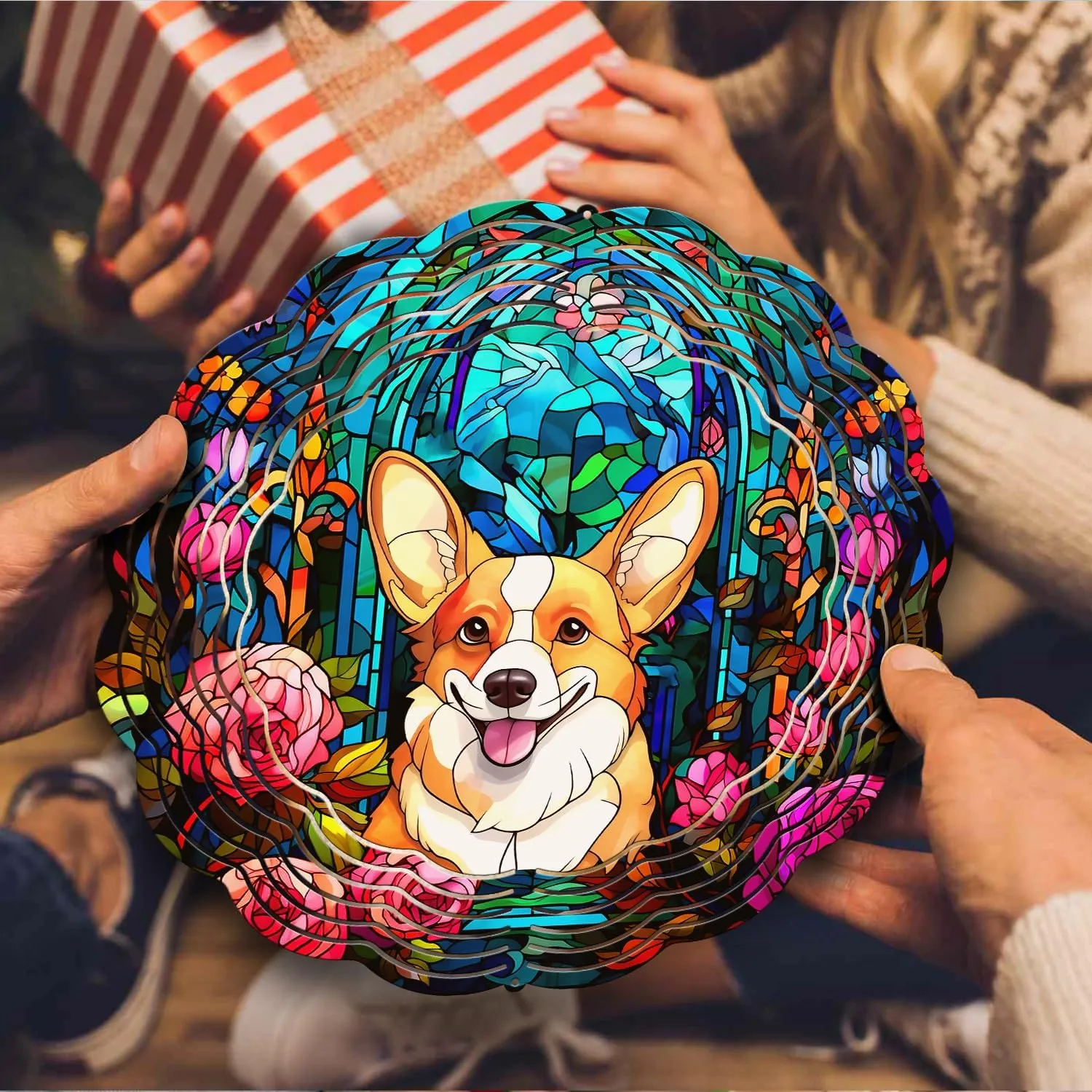 64memory Corgi Dog Wind Spinner, 3D Animal Wind Spinner, Stainless Steel, Red, White, Black, Weather & Rust Resistant