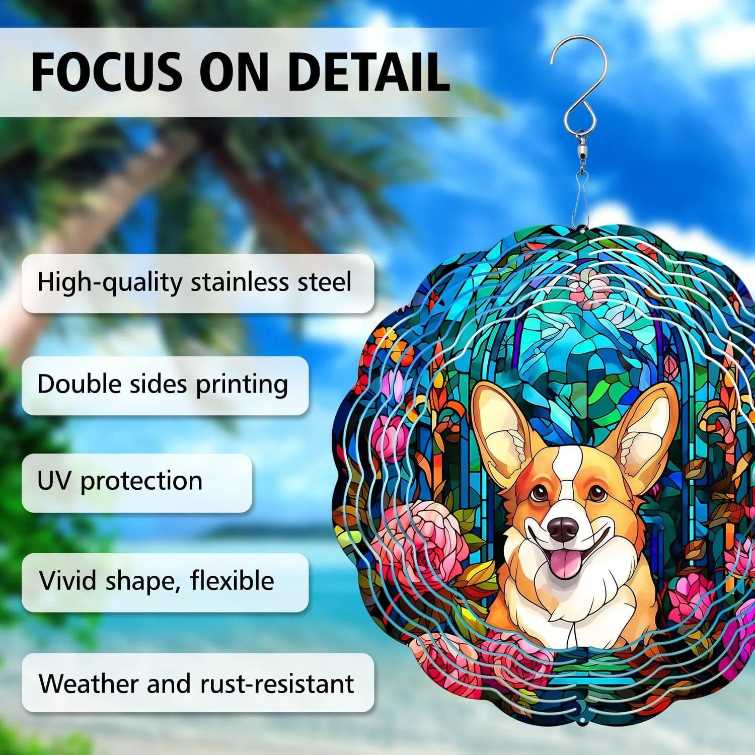 64memory Corgi Dog Wind Spinner, 3D Animal Wind Spinner, Stainless Steel, Red, White, Black, Weather & Rust Resistant