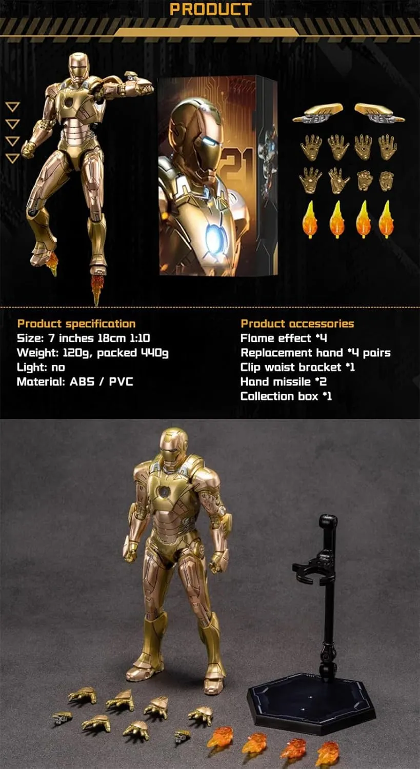 7 inch Ironman MK21 Action Figure Exquisite Painting with Lots of Accessories Collectable Toy(1/10 Scale)