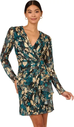 Adrianna Papell Women's Crinkle Foil Wrap Dress