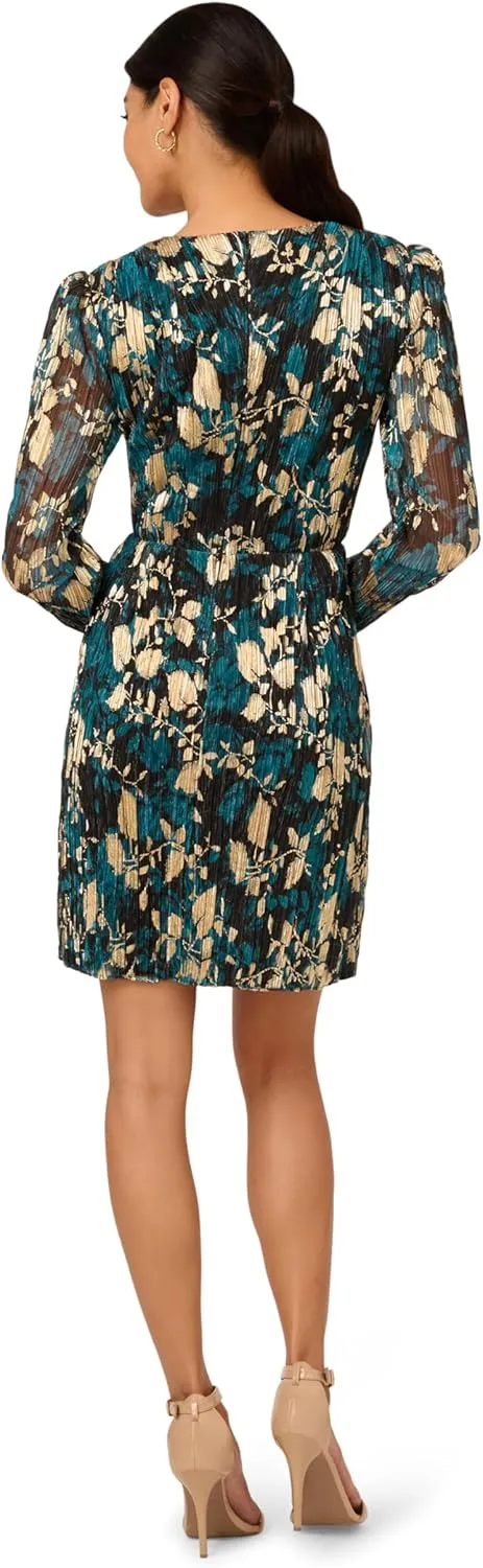 Adrianna Papell Women's Crinkle Foil Wrap Dress
