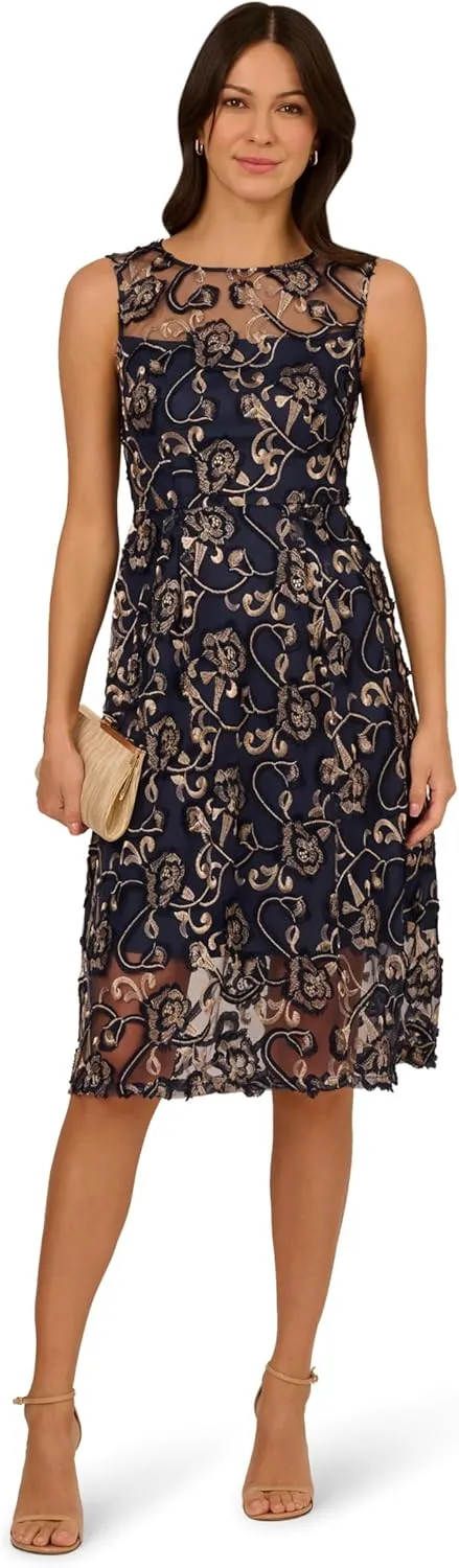 Adrianna Papell Women's Embroidered Midi Dress