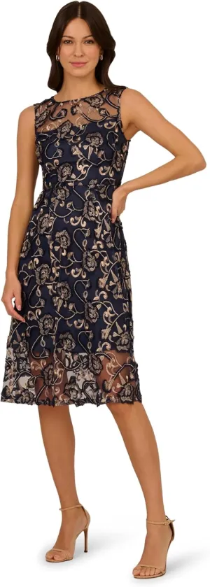 Adrianna Papell Women's Embroidered Midi Dress