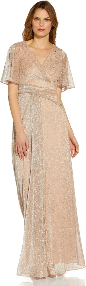 Adrianna Papell Women's Metallic Mesh Draped Gown