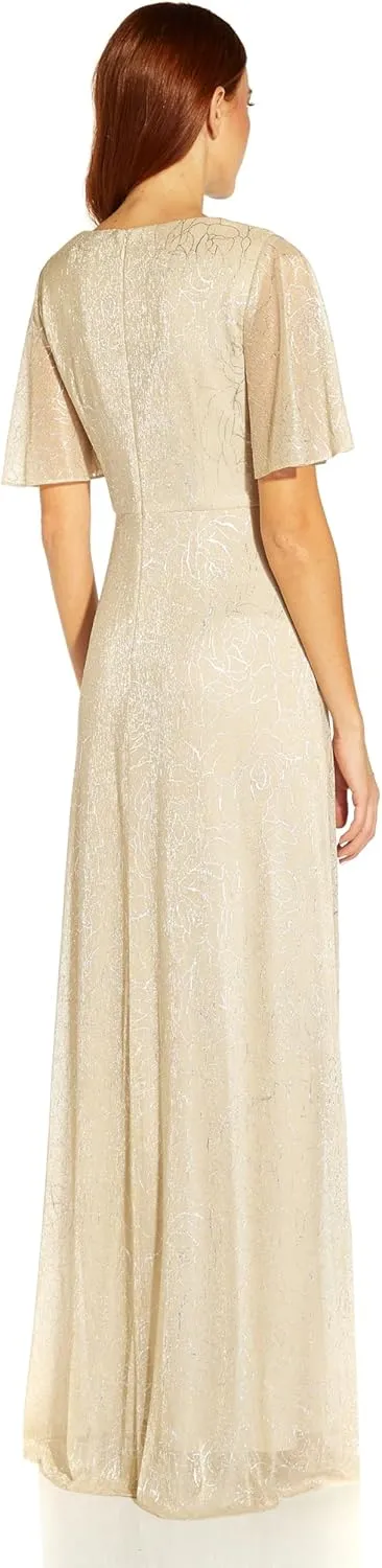 Adrianna Papell Women's Metallic Mesh Draped Gown