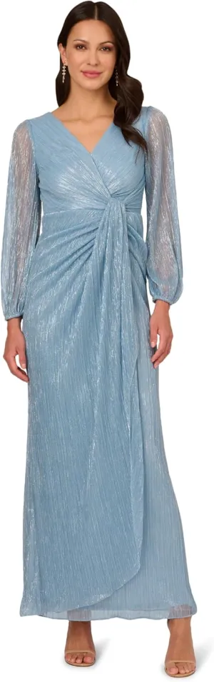 Adrianna Papell Women's Metallic Mesh Draped Gown