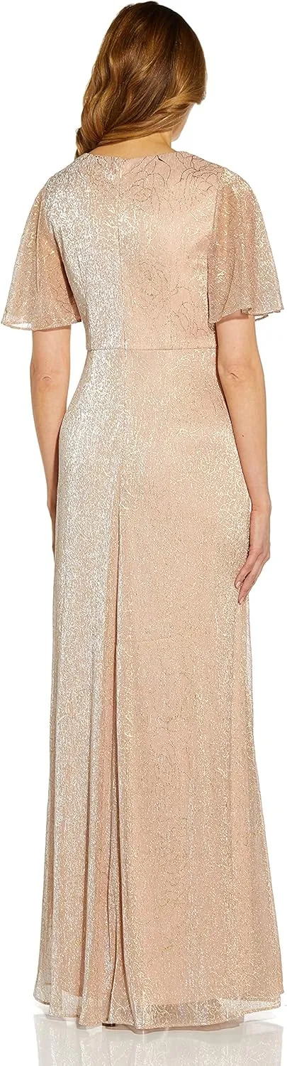 Adrianna Papell Women's Metallic Mesh Draped Gown