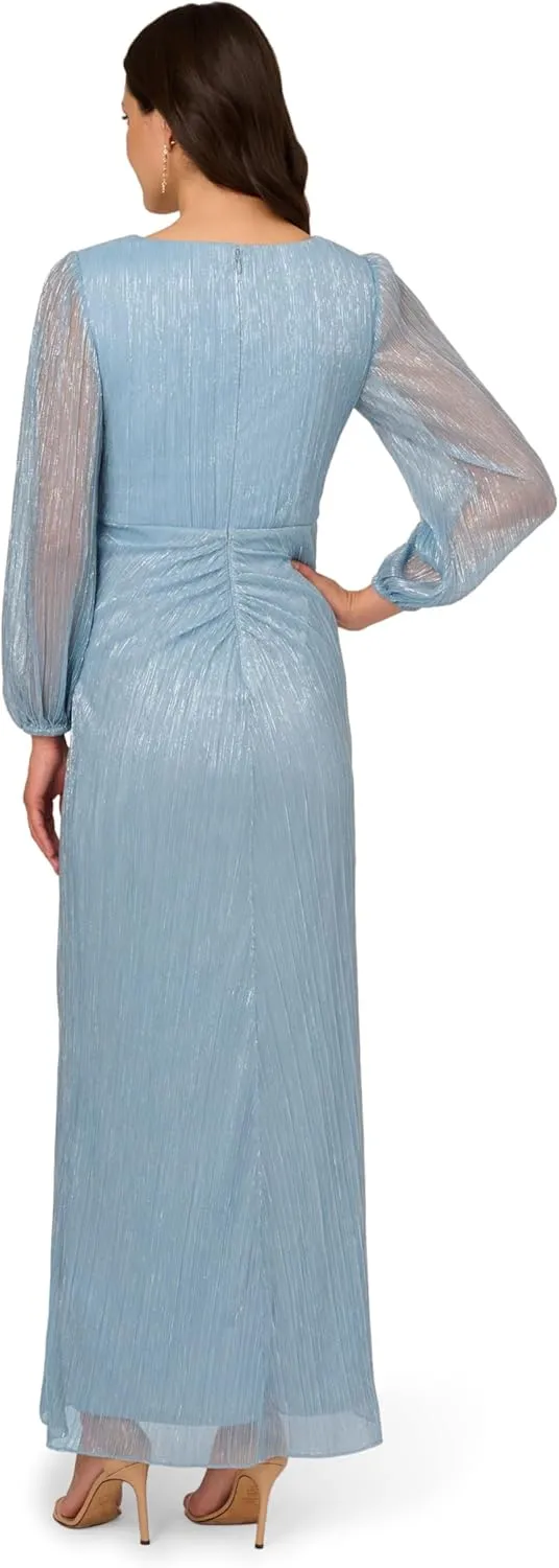 Adrianna Papell Women's Metallic Mesh Draped Gown