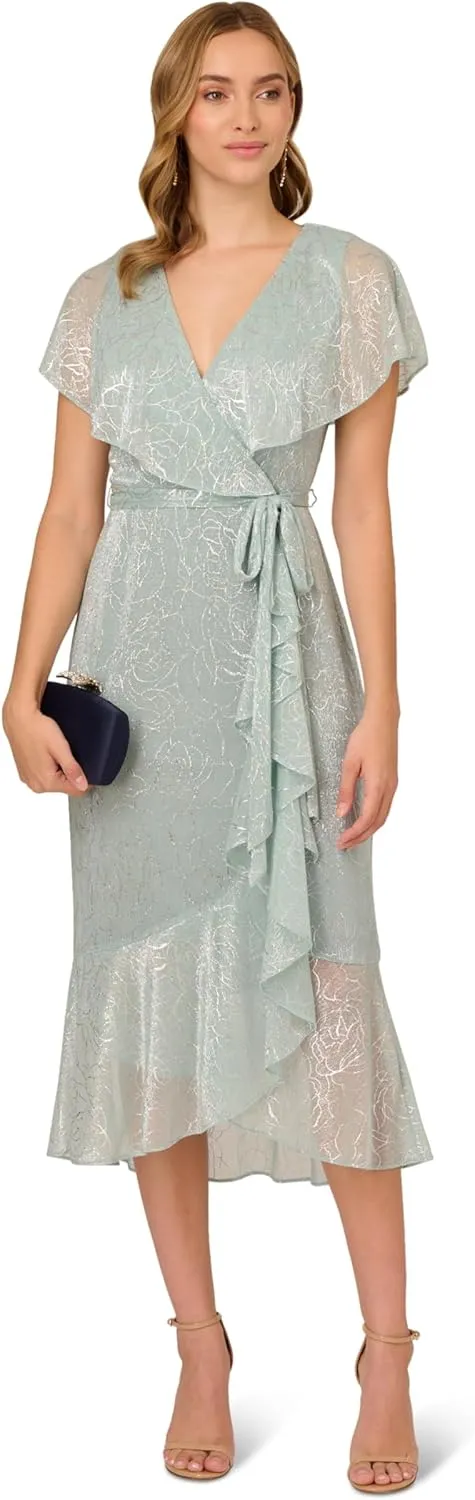 Adrianna Papell Women's Metallic Stencil Flounce Dress