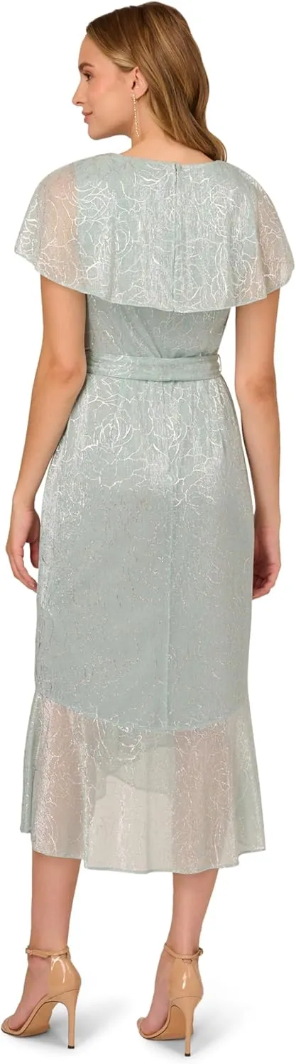 Adrianna Papell Women's Metallic Stencil Flounce Dress