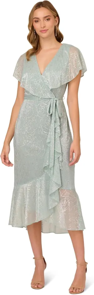 Adrianna Papell Women's Metallic Stencil Flounce Dress
