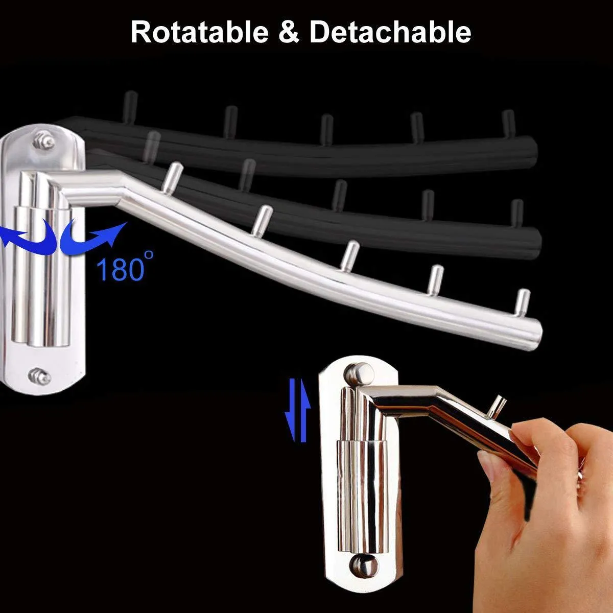 Adromy Folding Wall Mounted Clothes Hanger, Stainless Steel Clothes Holder Swing Arm Closet Drying Rack Clothing Hanging System Heavy Duty Closet Storage Organizer 2 Pack