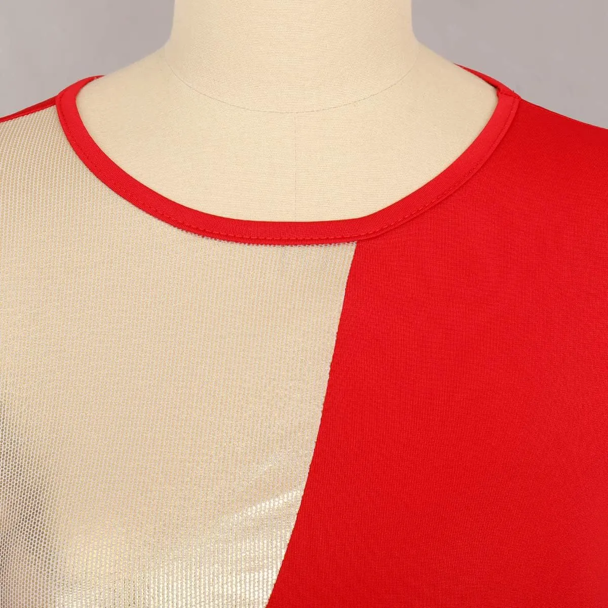 AFAVOM Women Metallic Color Block Praise Dance Dress Full Length Long Sleeve Worship Liturgical Lyrical Dancewear Costume