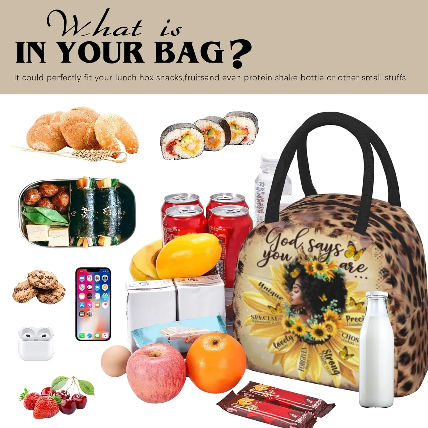 African American Women Lunch Bag Reusable Yellow American Afro Woman Leakproof Insulated Lunch Box Cooler Tote Bag Food Snack Container for Men Adult Work Travel Picnic