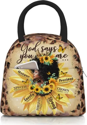 African American Women Lunch Bag Reusable Yellow American Afro Woman Leakproof Insulated Lunch Box Cooler Tote Bag Food Snack Container for Men Adult Work Travel Picnic