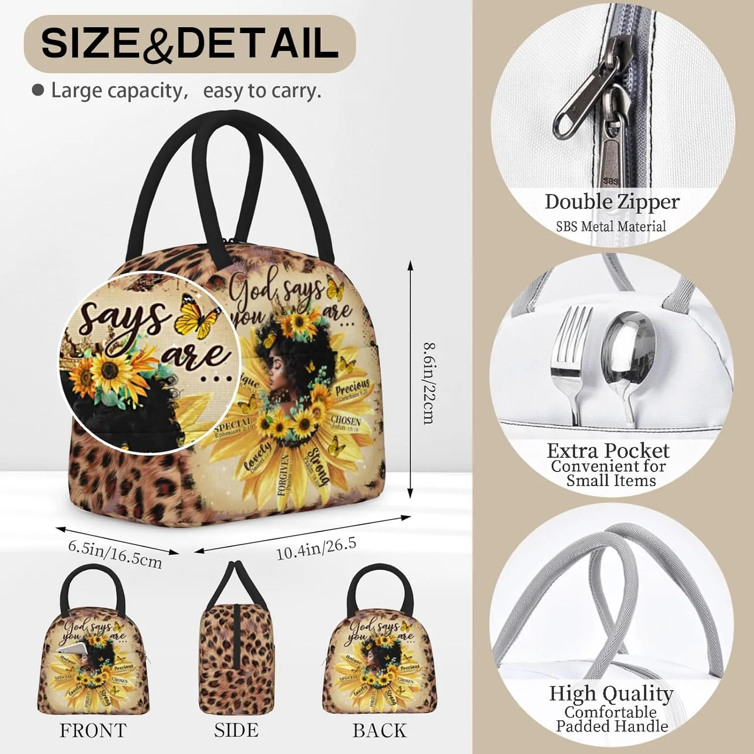African American Women Lunch Bag Reusable Yellow American Afro Woman Leakproof Insulated Lunch Box Cooler Tote Bag Food Snack Container for Men Adult Work Travel Picnic