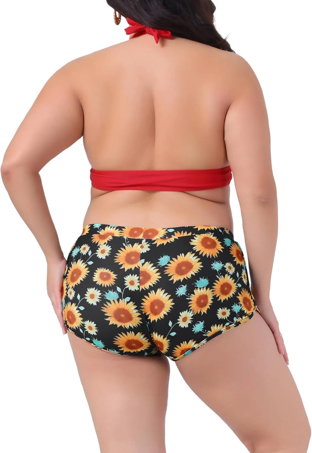 Agnes Orinda Women's Plus Size Sunflower Bikini 2 Piece Swimsuits High Waisted Halter Bathing Suit Sets