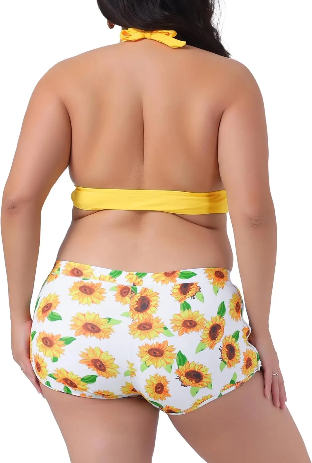 Agnes Orinda Women's Plus Size Sunflower Bikini 2 Piece Swimsuits High Waisted Halter Bathing Suit Sets