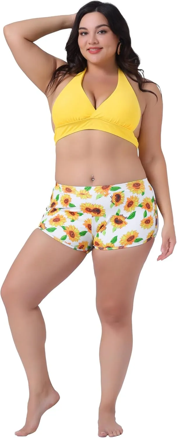 Agnes Orinda Women's Plus Size Sunflower Bikini 2 Piece Swimsuits High Waisted Halter Bathing Suit Sets