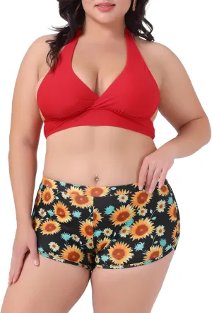 Agnes Orinda Women's Plus Size Sunflower Bikini 2 Piece Swimsuits High Waisted Halter Bathing Suit Sets