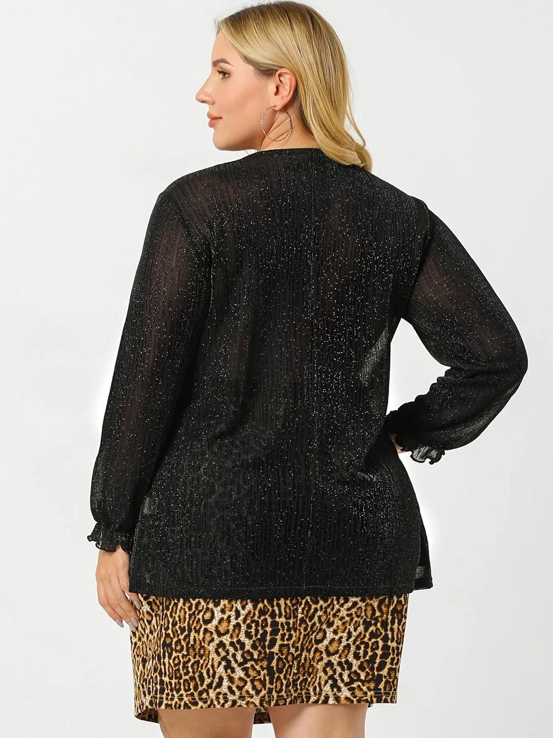 Agnes Orinda Women's Plus Size Top Metallic Party Glitter Long Sleeve Shiny Disco Sparkle Tops