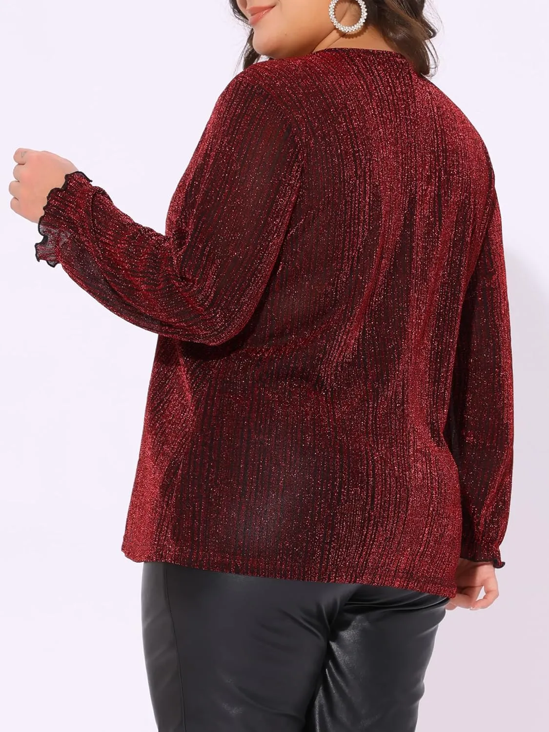 Agnes Orinda Women's Plus Size Top Metallic Party Glitter Long Sleeve Shiny Disco Sparkle Tops