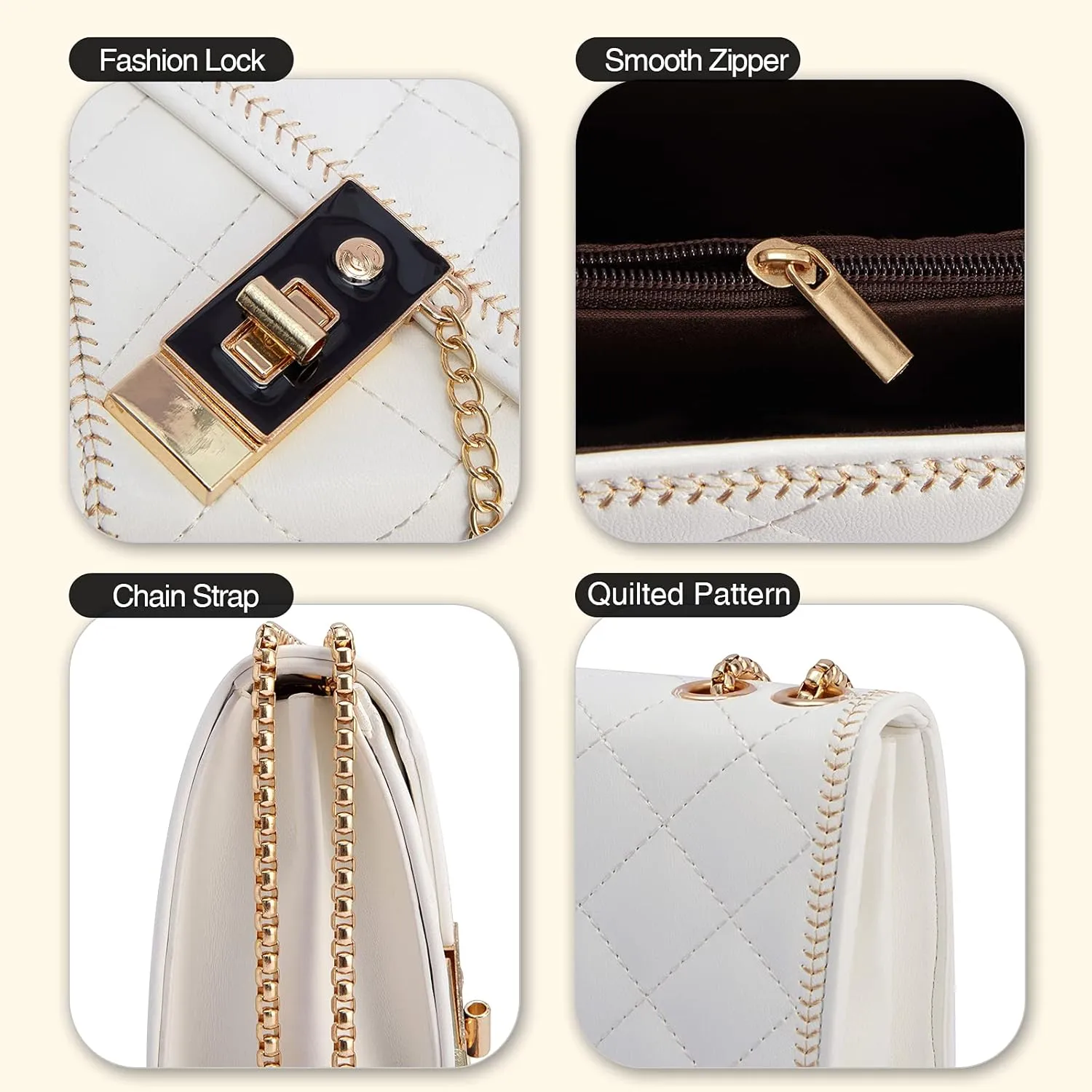 Aiqudou Quilted Crossbody Bag for Women - Leather Shoulder Bag Fashion Chain Small Purse
