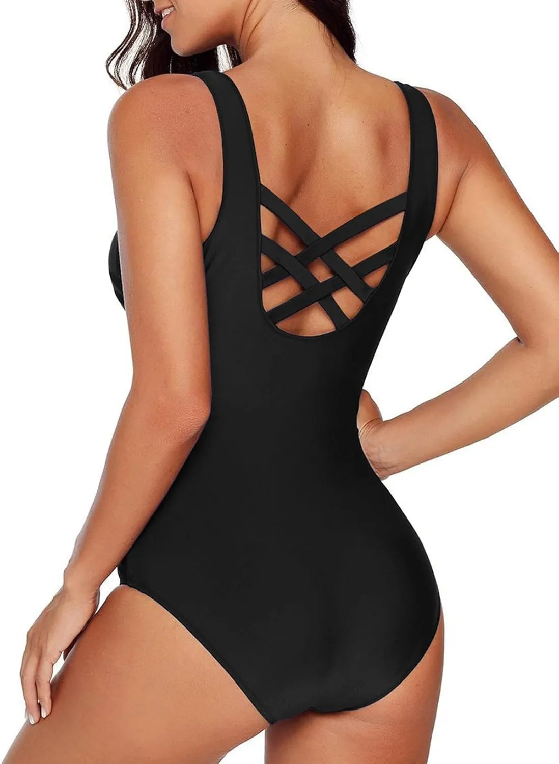 Aleumdr Womens Color Block Print One Piece Swimsuits Athletic Training Swimwear Bathing Suits