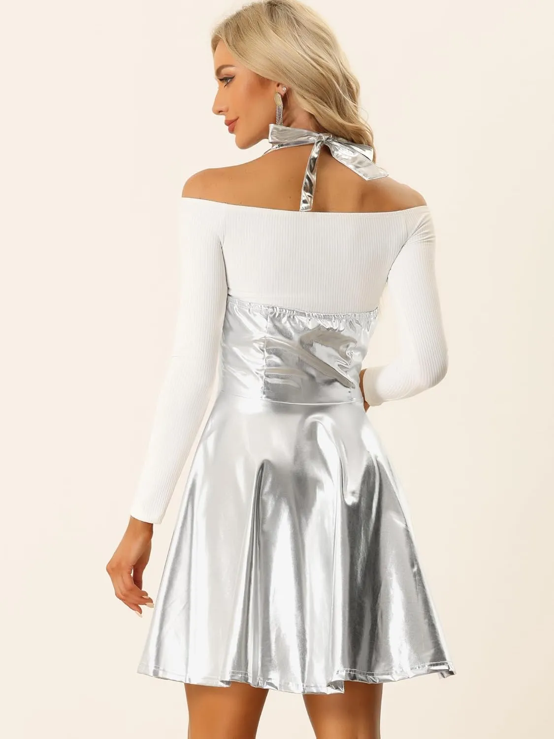 Allegra K Metallic Skirts for Women's Holographic Party Shimmering High Waist Gothic Suspender Skirt