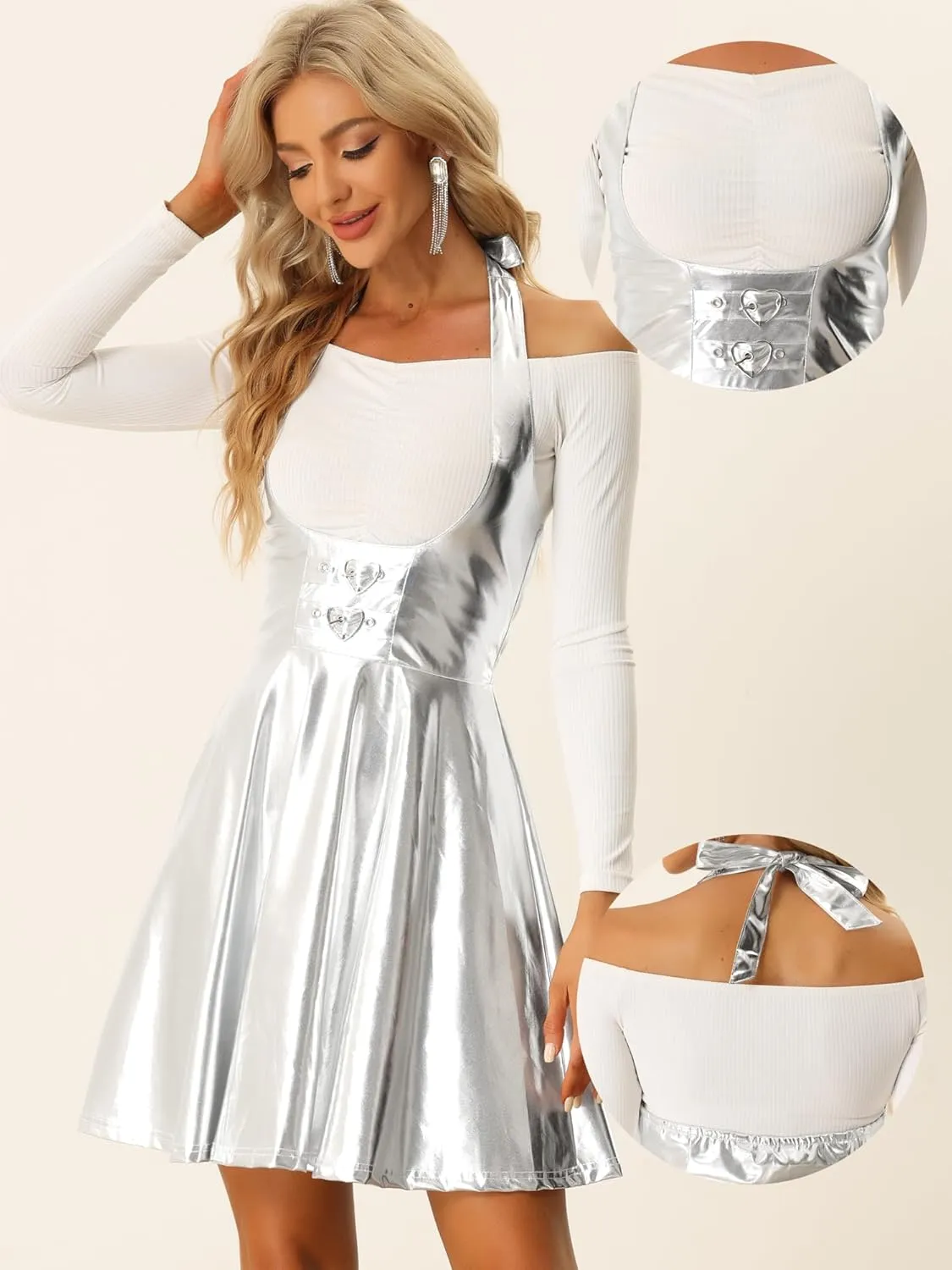 Allegra K Metallic Skirts for Women's Holographic Party Shimmering High Waist Gothic Suspender Skirt