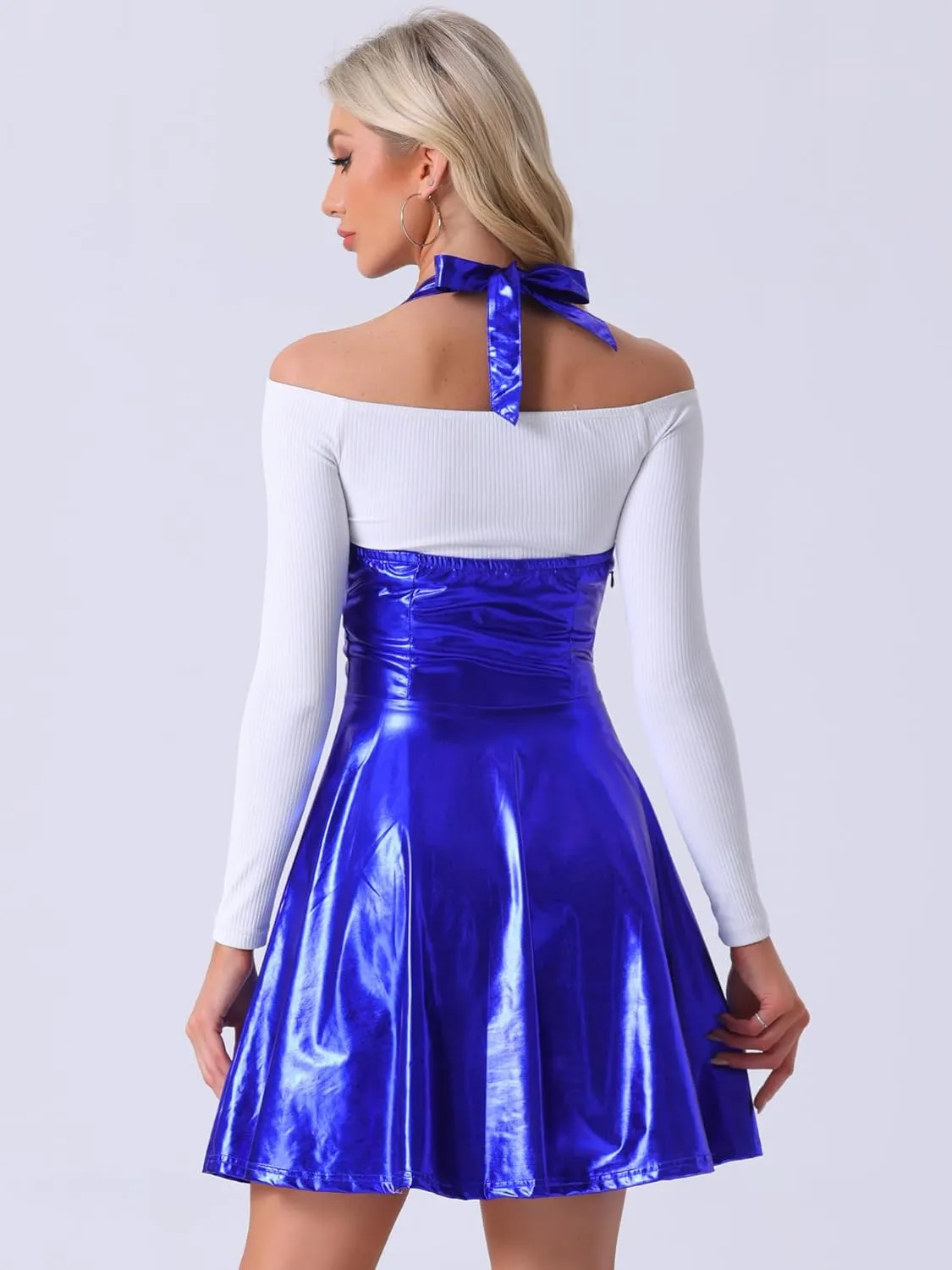 Allegra K Metallic Skirts for Women's Holographic Party Shimmering High Waist Gothic Suspender Skirt