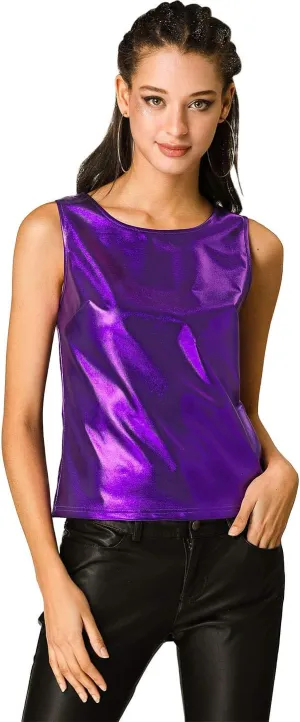 Allegra K Women's Shiny Party Club Cami Sparkly Metallic Tank Top